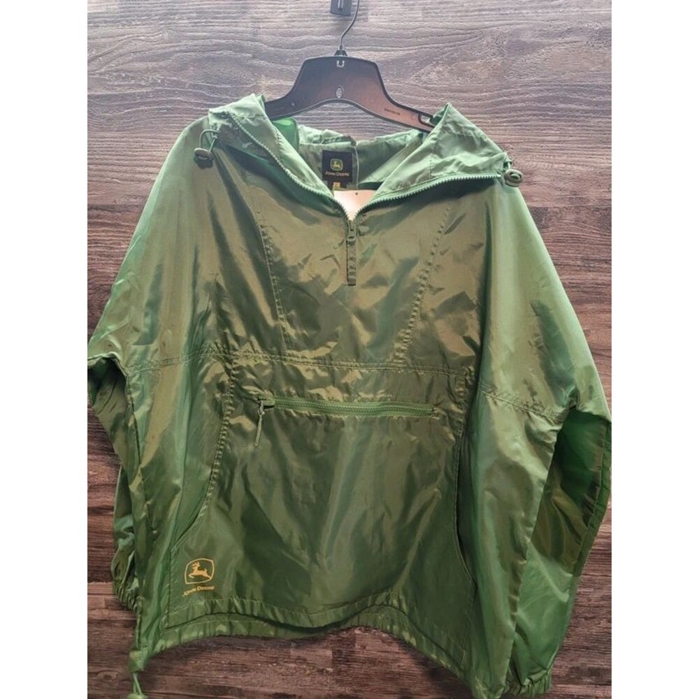John Deere Mens Size L Green 1/4 Zip Pullover Windbreaker Lightweight Raincoat